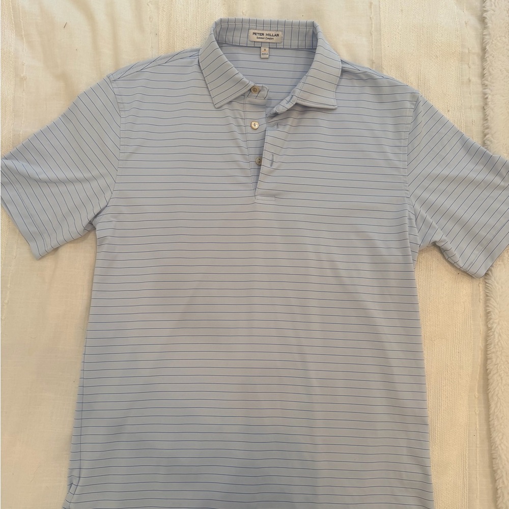 Peter Millar Light Blue Striped Polo